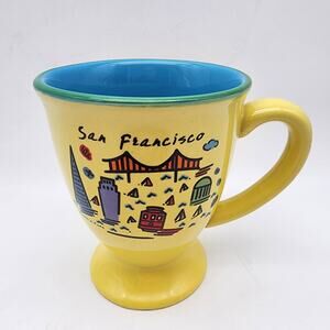 Luke-A-Tuke I love San Francisco Footed Coffee Mug Yellow Blue Teacher Playful